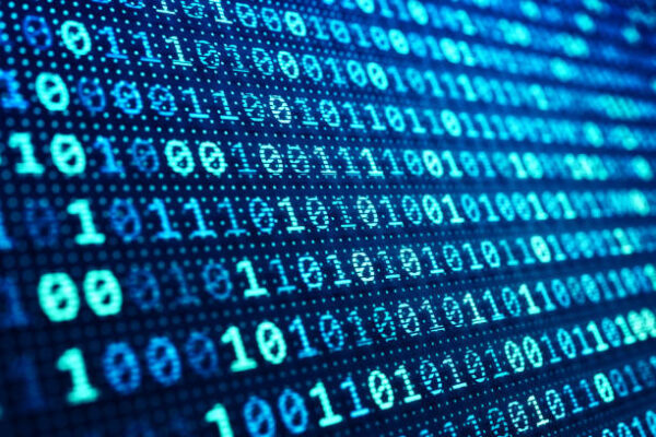 Information technology concept, blue digital data on computer screen